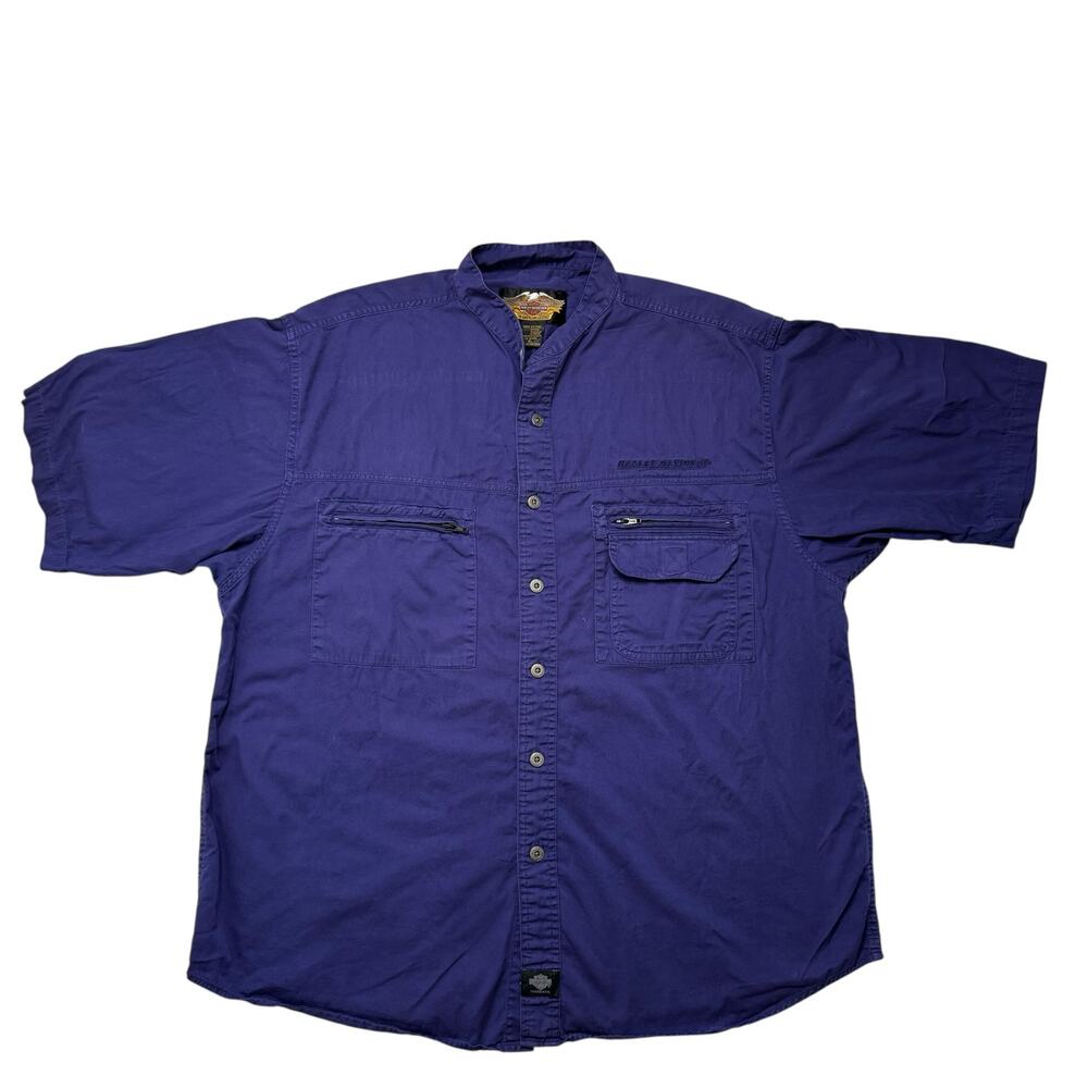 Vintage HARLEY DAVIDSON Royal Purple Button Up Cotton Camp Shirt Size XL Mens